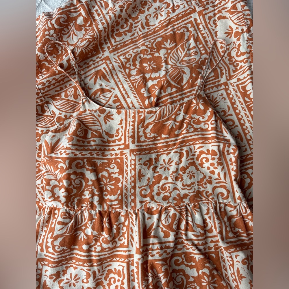 Floral Patterned Orange and White Dress
